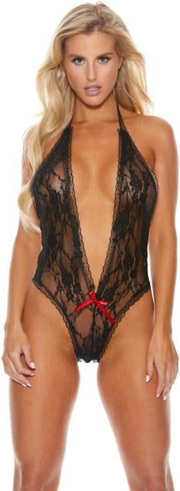Black Open Front Lace Teddy (BOXED)