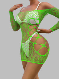 Lime Green Fishnet Off Shoulder Dress