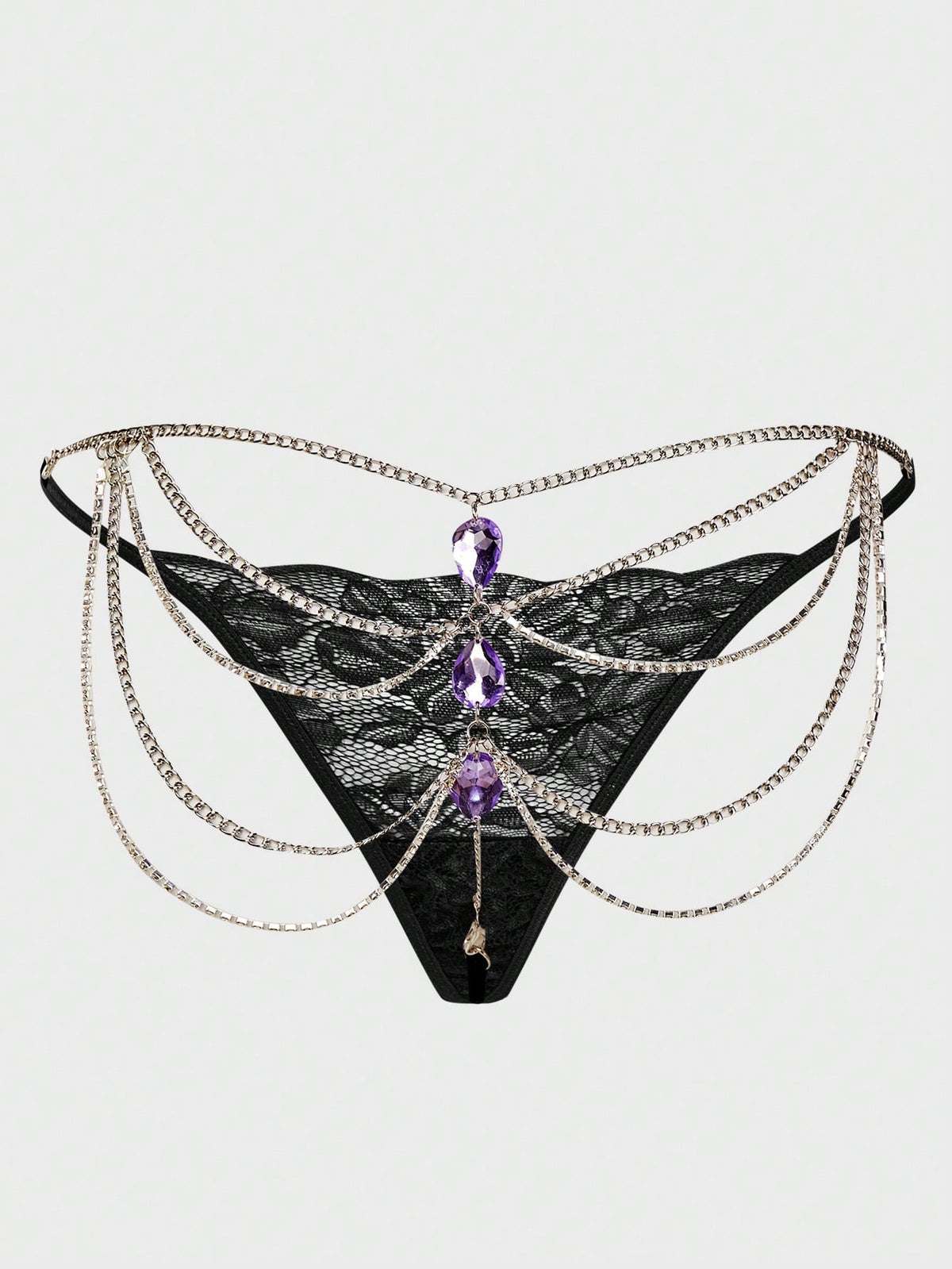 Gemstone & Metal Chain Women Sexy Thong