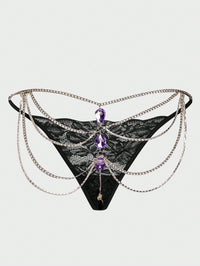 Gemstone & Metal Chain Women Sexy Thong
