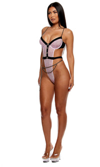 Keep It Classy Mesh Teddy Lingerie Set - Mauve
