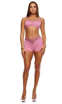 Take It Easy Lounge Lace Bralette and Briefs Lingerie Set - Mauve