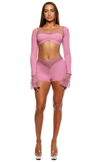 Take It Easy Lounge Lace Bralette and Briefs Lingerie Set - Mauve