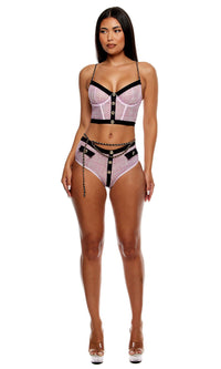 Keep It Classy Mesh Bustier Lingerie Set - Mauve