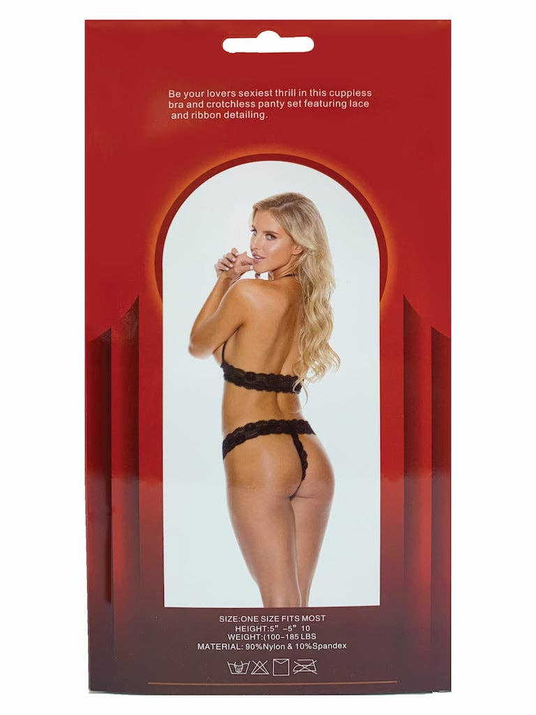 Lace Open Cup Bra With Crotchless Panty (BOXED)