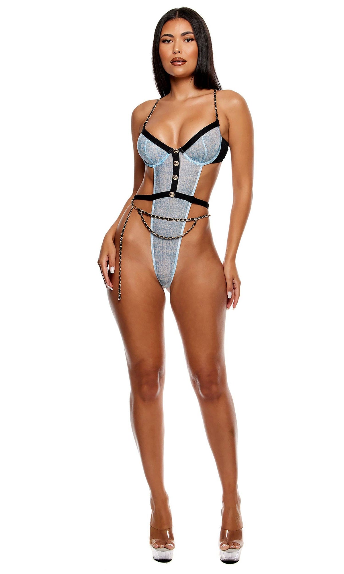 Keep It Classy Mesh Teddy Lingerie Set - Ice Blue