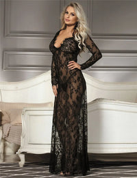 Black Long Sleeve Lace Sleepwear Gown