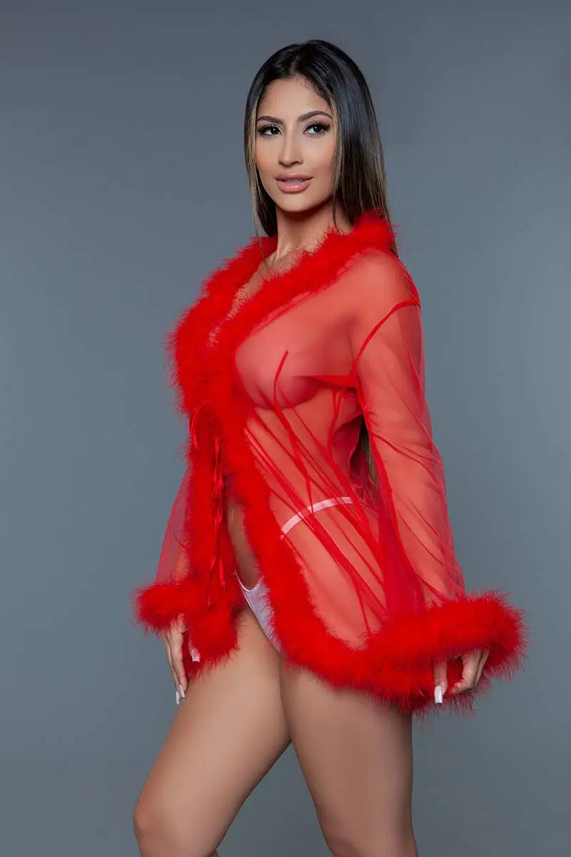 Bou Robe with feather trim