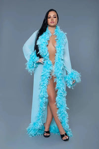 Glamour Robe Turquoise with Feather trim