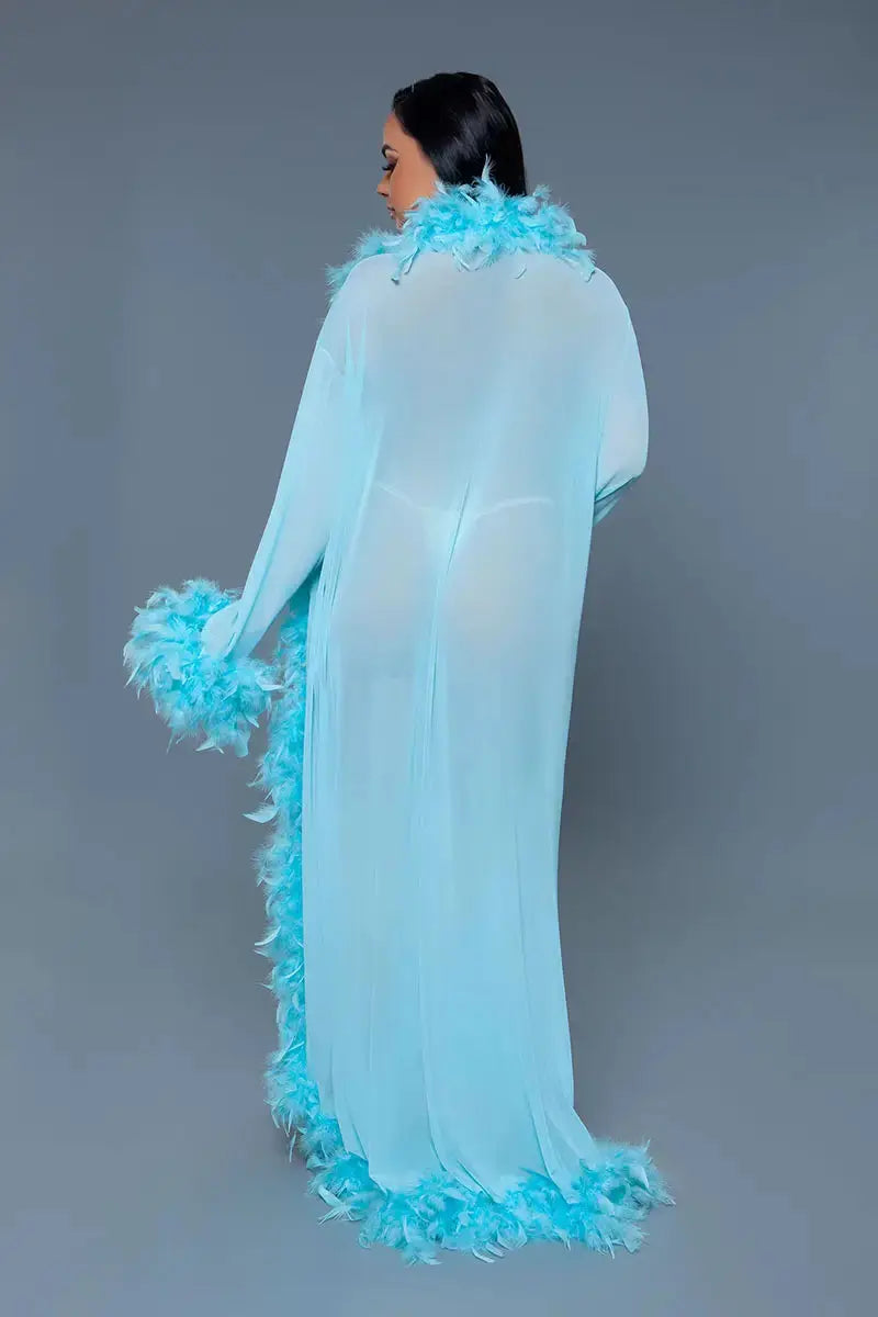 Glamour Robe Turquoise with Feather trim