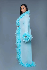 Glamour Robe Turquoise with Feather trim