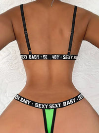 Letter Print Lingerie Set Green