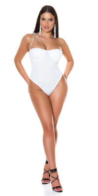 ONE-SHOULDER BODYSUIT WITH RHINESTONES