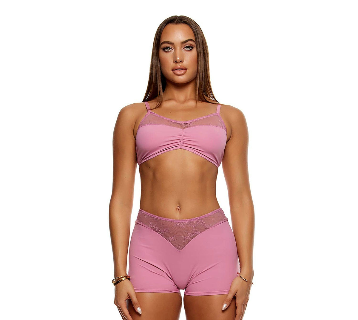 Take It Easy Lounge Lace Bralette and Briefs Lingerie Set - Mauve