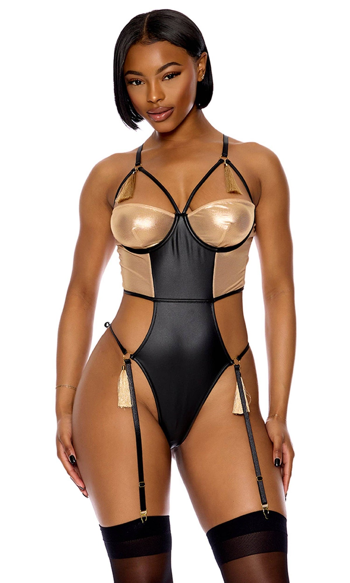 Show Stopper Metallic Mesh Teddy - Black Gold