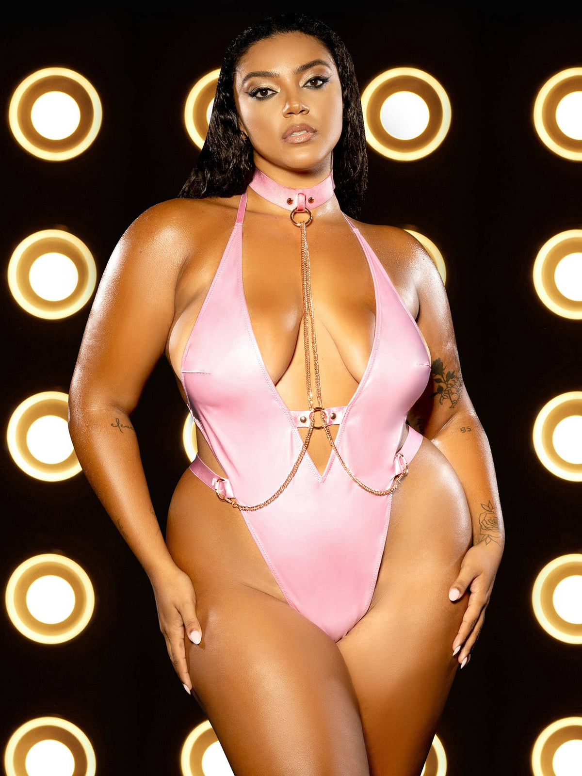 Lingerie - Fetish Submissive Chain Teddy Set Pink