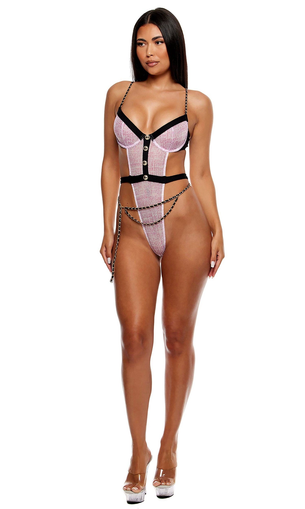 Keep It Classy Mesh Teddy Lingerie Set - Mauve