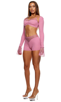 Take It Easy Lounge Lace Bralette and Briefs Lingerie Set - Mauve