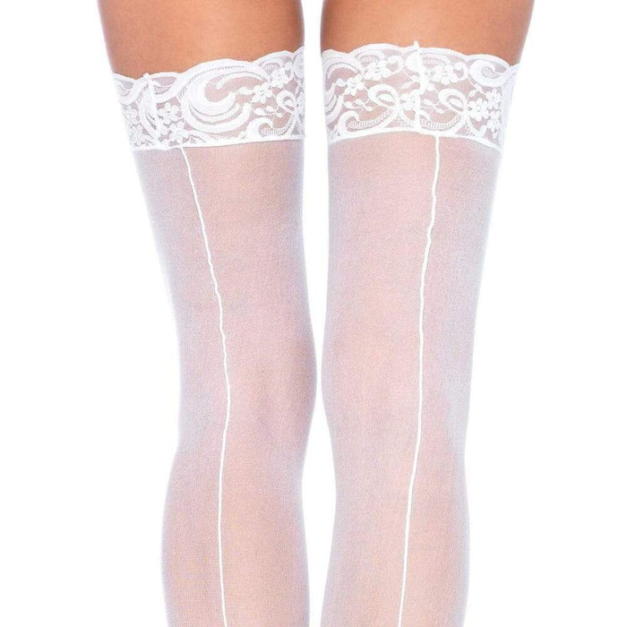 Leg Avenue Sheer Stockings With Backseam White UK 6 to 12-1