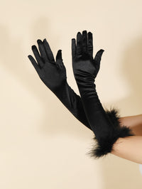 Fur Trim Gloves, Suitable For Party Events