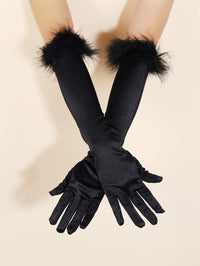 Fur Trim Gloves, Suitable For Party Events