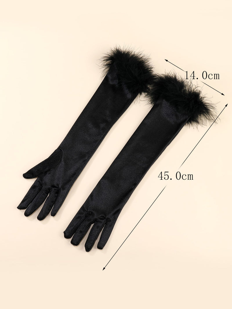 Fur Trim Gloves, Suitable For Party Events