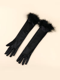 Fur Trim Gloves, Suitable For Party Events