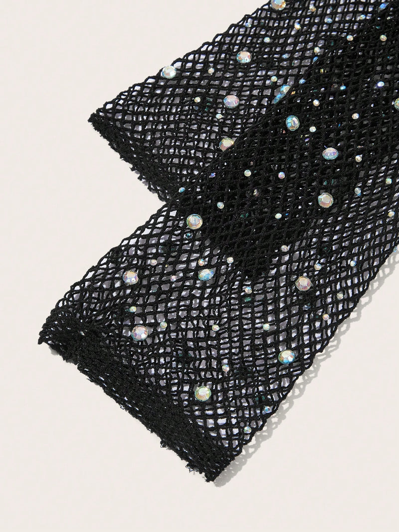 Rhinestone Elbow Length Sexy Gloves