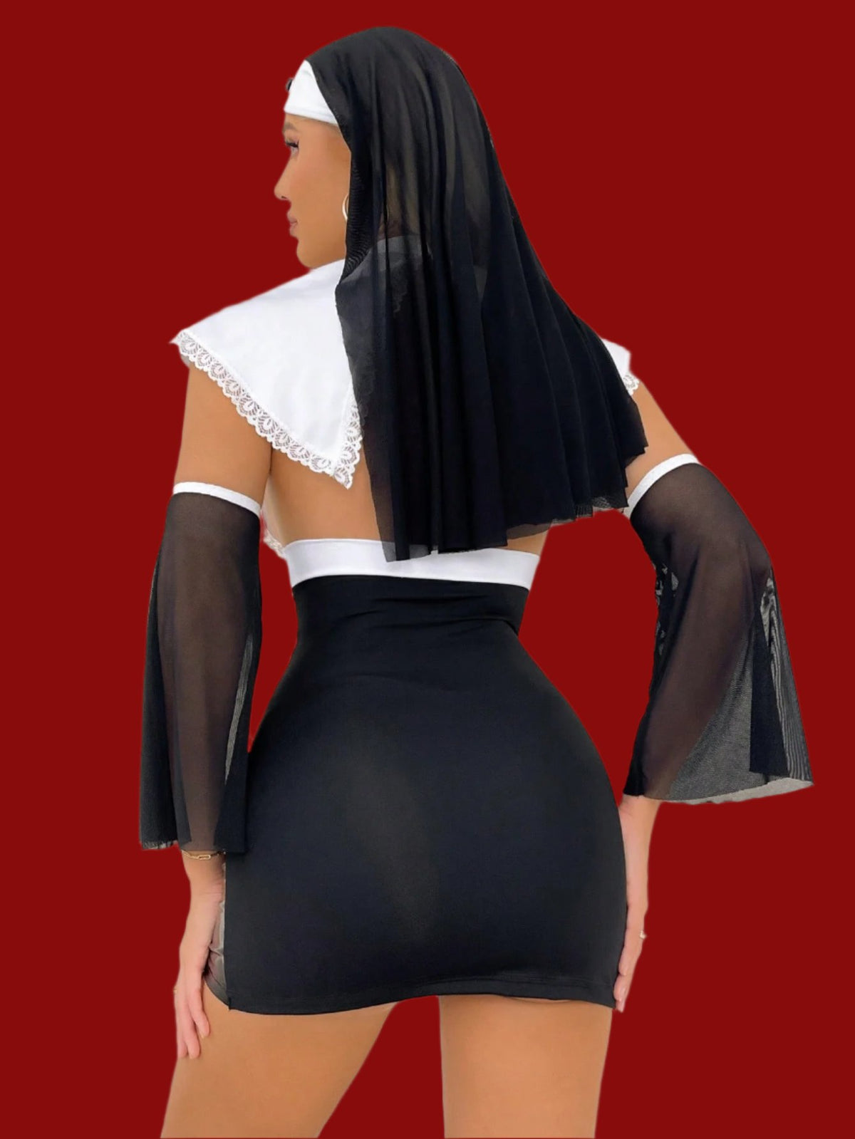5packs Mesh Nurse Costume Set With Hat Black