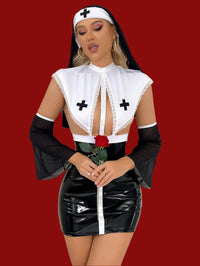 5packs Mesh Nurse Costume Set With Hat Black