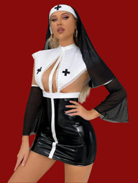 5packs Mesh Nurse Costume Set With Hat Black