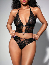 Floral Lace Halter Lingerie Set