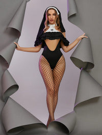 Role Play Crisscross Strap Lingerie Bodysuits With Hooded Cape