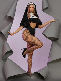 Role Play Crisscross Strap Lingerie Bodysuits With Hooded Cape