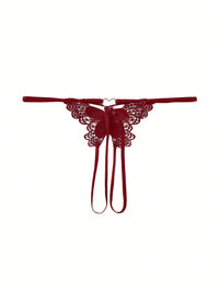 Faux Pearl Decor Sexy Open-Crotch Panty