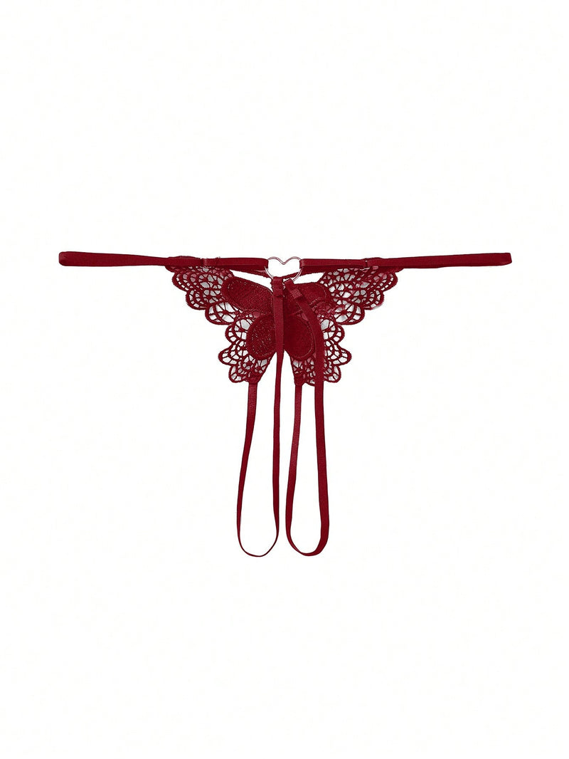 Faux Pearl Decor Sexy Open-Crotch Panty