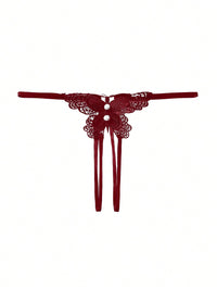 Faux Pearl Decor Sexy Open-Crotch Panty