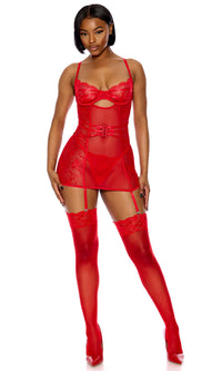 Thirst Strap Strappy Lace Chemise Lingerie Set - Rose