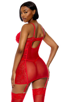 Thirst Strap Strappy Lace Chemise Lingerie Set - Rose