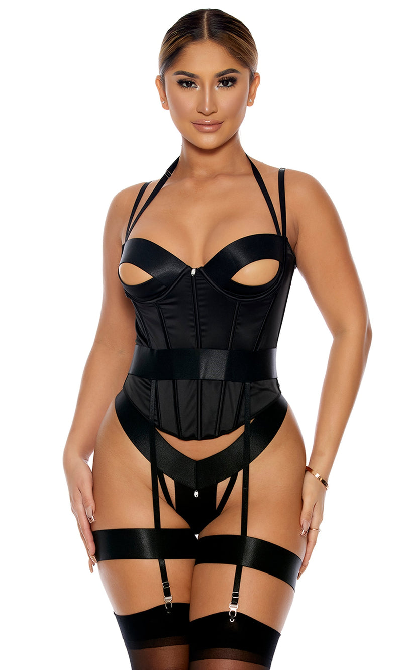 You Can Peek Bustier with Garters, Panty, and Thigh Straps
