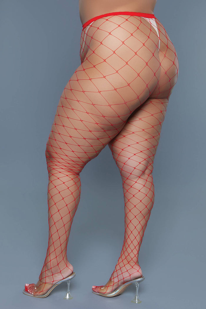 2304 Oversized Fishnet Pantyhose Red: Red / Q