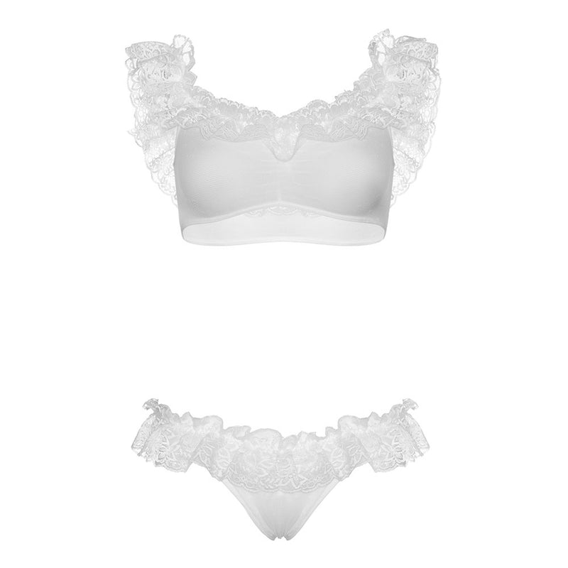 Leg Avenue Lace Ruffle Crop Top and Panty UK 6 to 12-2