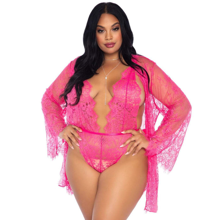 Leg Avenue Floral Lace Teddy and Robe Set-0