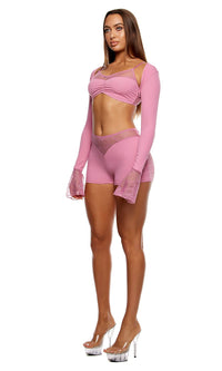 Take It Easy Lounge Lace Bralette and Briefs Lingerie Set - Mauve