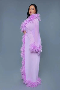 Glamour Robe Lavender with Feather trim