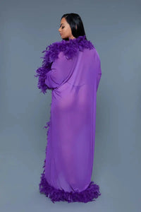 Glamour Robe Violet with Feather trim