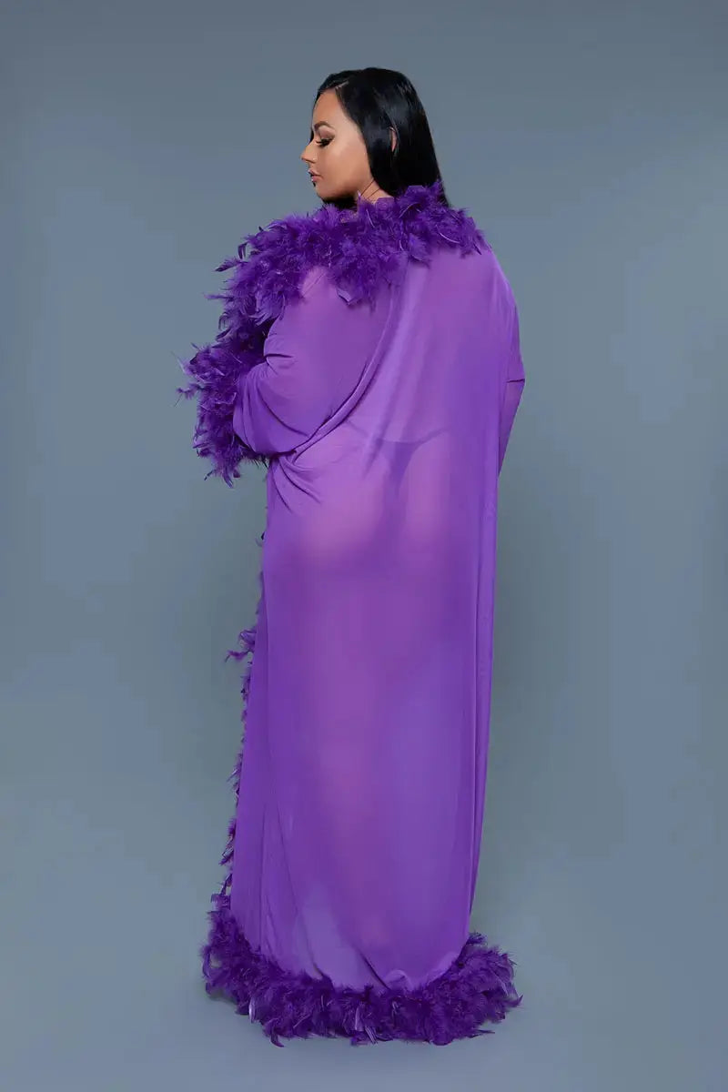 Glamour Robe Violet with Feather trim