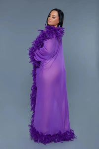 Glamour Robe Violet with Feather trim