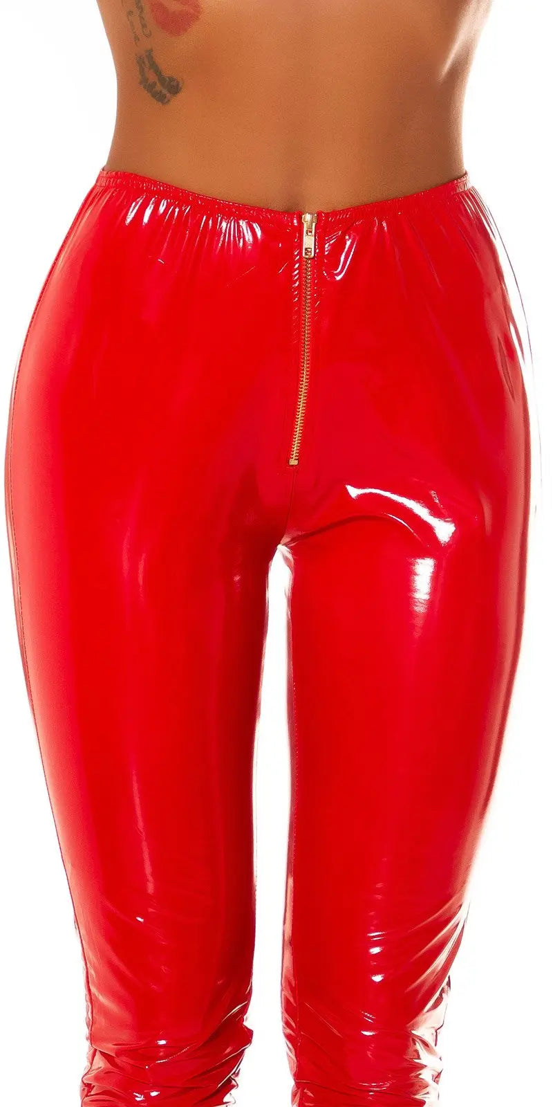 HIGH WAIST LATEX LOOK PANTS WITH ZIP RED