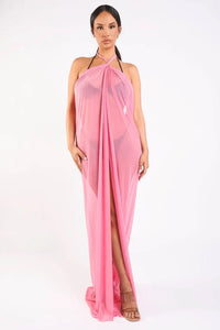 Haltered front slit maxi coverup Maxi Dress Pink